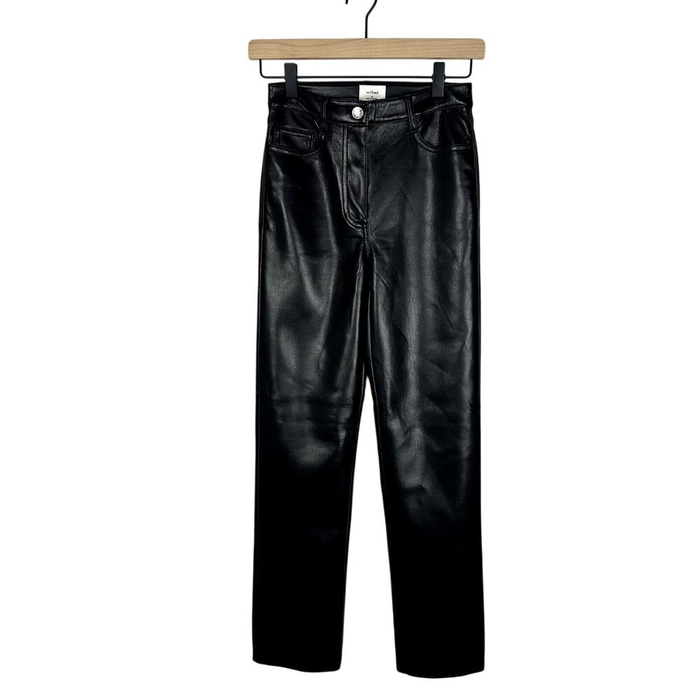 Wilfred Revolve Faux Black Leather Trousers Size 00 XS High Rise Minimalist Chic